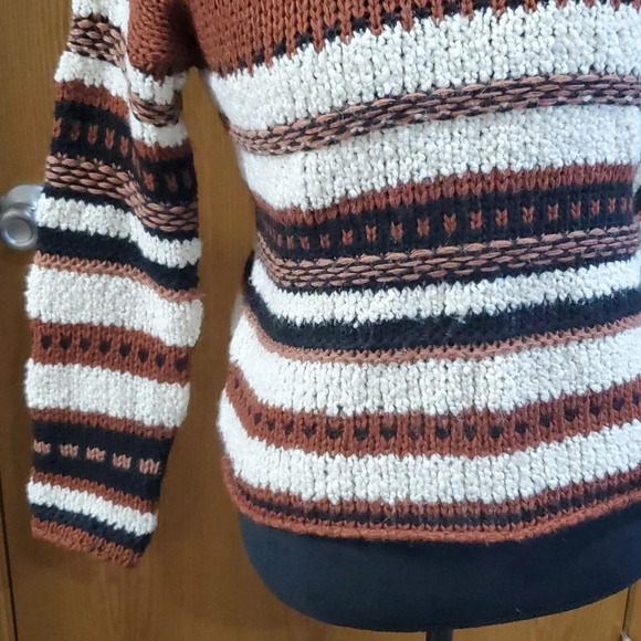 Elsamanda anthropologie stripe knit sweater wool alpaca blend brown white black - Picture 3 of 7